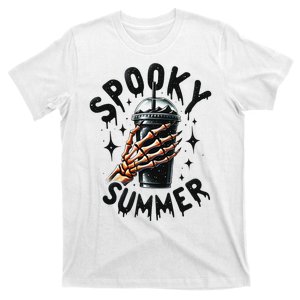 Retro Spooky Summer Skeleton With Iced Coffee T-Shirt