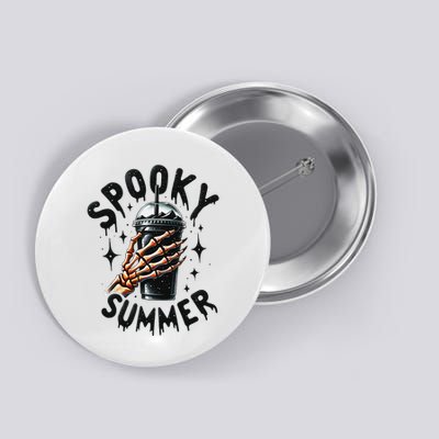 Retro Spooky Summer Skeleton With Iced Coffee Button