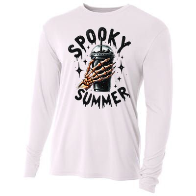 Retro Spooky Summer Skeleton With Iced Coffee Cooling Performance Long Sleeve Crew