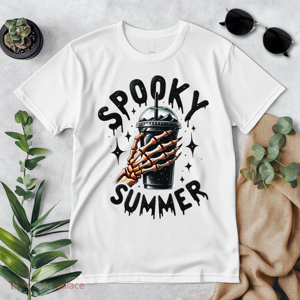 Retro Spooky Summer Skeleton With Iced Coffee Premium T-Shirt