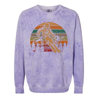 Retro Skier Silhouette Sunset Skiing Winter Sport Ski Colorblast Crewneck Sweatshirt