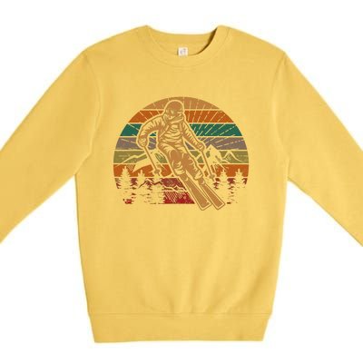 Retro Skier Silhouette Sunset Skiing Winter Sport Ski Premium Crewneck Sweatshirt