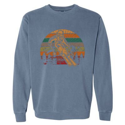 Retro Skier Silhouette Sunset Skiing Winter Sport Ski Garment-Dyed Sweatshirt