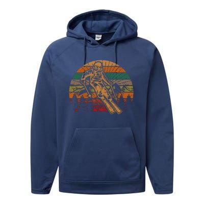 Retro Skier Silhouette Sunset Skiing Winter Sport Ski Performance Fleece Hoodie