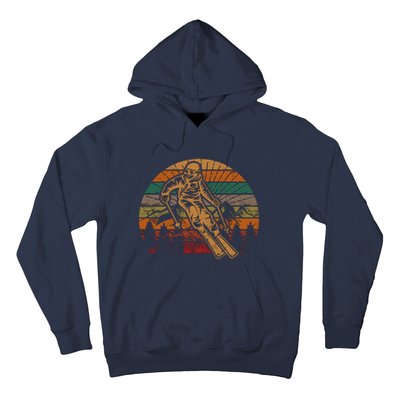 Retro Skier Silhouette Sunset Skiing Winter Sport Ski Hoodie