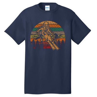 Retro Skier Silhouette Sunset Skiing Winter Sport Ski Tall T-Shirt