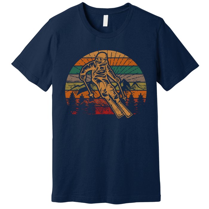 Retro Skier Silhouette Sunset Skiing Winter Sport Ski Premium T-Shirt