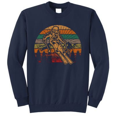 Retro Skier Silhouette Sunset Skiing Winter Sport Ski Tall Sweatshirt