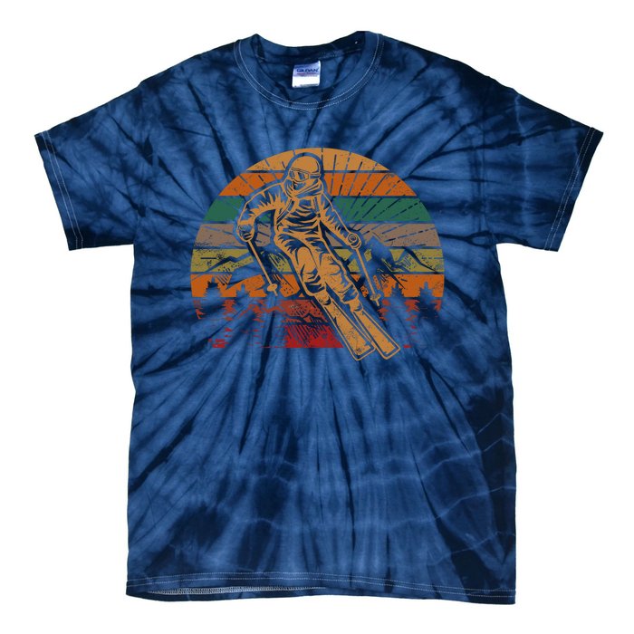 Retro Skier Silhouette Sunset Skiing Winter Sport Ski Tie-Dye T-Shirt