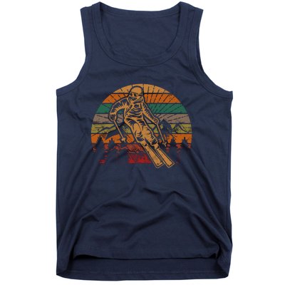 Retro Skier Silhouette Sunset Skiing Winter Sport Ski Tank Top