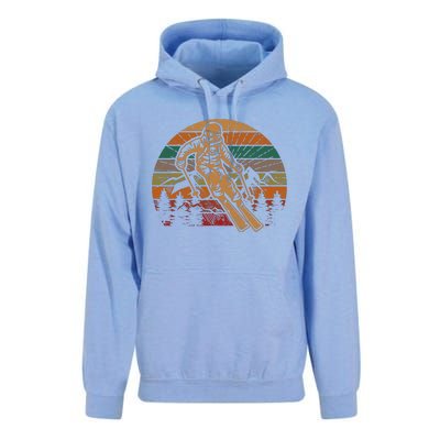 Retro Skier Silhouette Sunset Skiing Winter Sport Ski Unisex Surf Hoodie