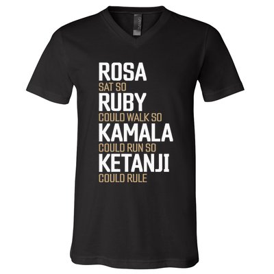 Rosa Sat So Ruby Walk So Kamala Run So Ketanji Rule Kbj V-Neck T-Shirt