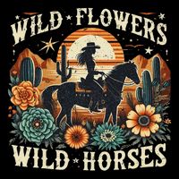 Retro Southern Sunset Cowgirl Wild Flowers Wild Horses Hoodie