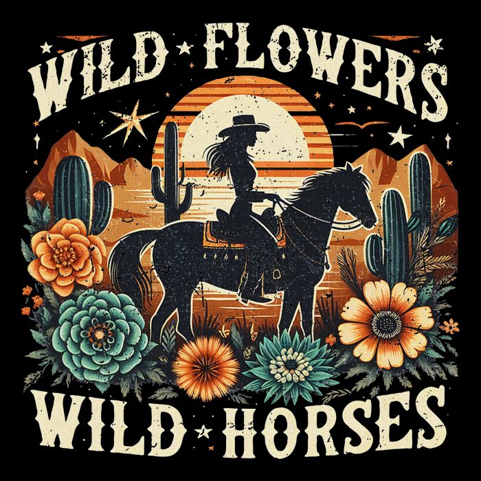 Retro Southern Sunset Cowgirl Wild Flowers Wild Horses Hoodie