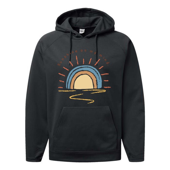 Retro Sun Shine On My Mind Beach Performance Fleece Hoodie