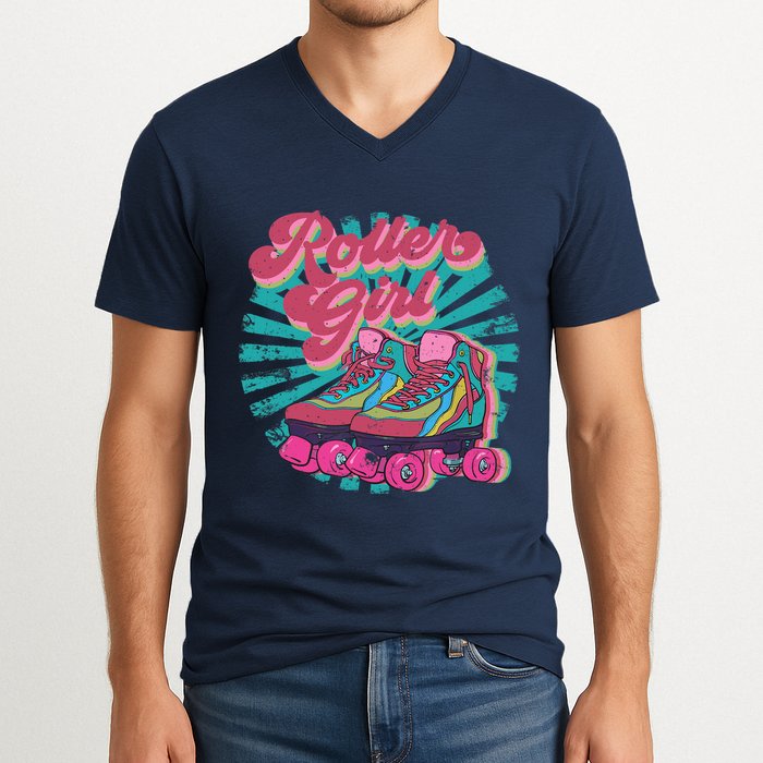 Roller Skate Skating 70s Retro Gift V-Neck T-Shirt