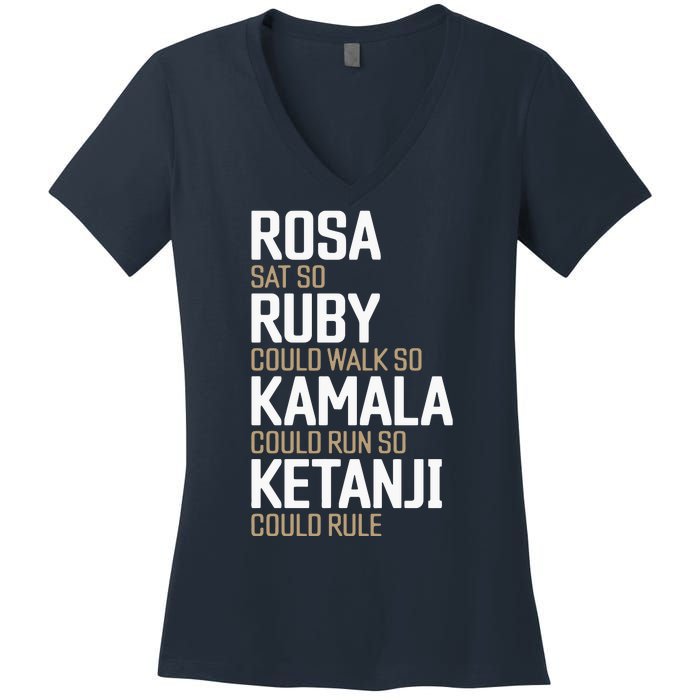 Rosa Sat So Ruby Walk So Kamala Run So Ketanji Rule Kbj Women's V-Neck T-Shirt