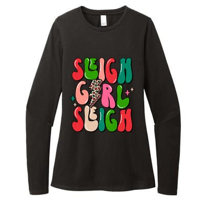 Retro Sleigh Sleigh Merry Christmas Boho Xmas Gift Womens CVC Long Sleeve Shirt