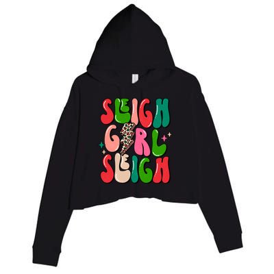 Retro Sleigh Sleigh Merry Christmas Boho Xmas Gift Crop Fleece Hoodie