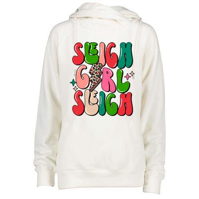 Retro Sleigh Sleigh Merry Christmas Boho Xmas Gift Womens Funnel Neck Pullover Hood