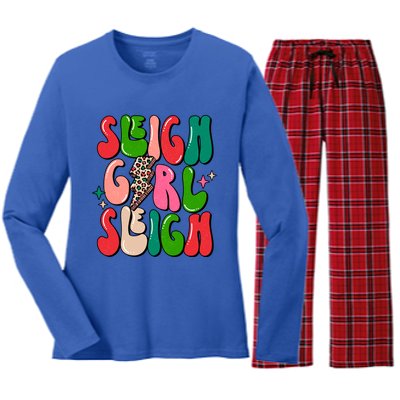 Retro Sleigh Sleigh Merry Christmas Boho Xmas Gift Women's Long Sleeve Flannel Pajama Set 