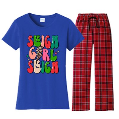 Retro Sleigh Sleigh Merry Christmas Boho Xmas Gift Women's Flannel Pajama Set