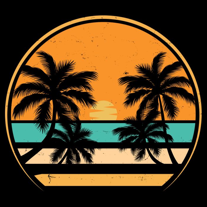 Retro Summer Sunset Vibe Vacation Beach Life Flat Bill Trucker Hat