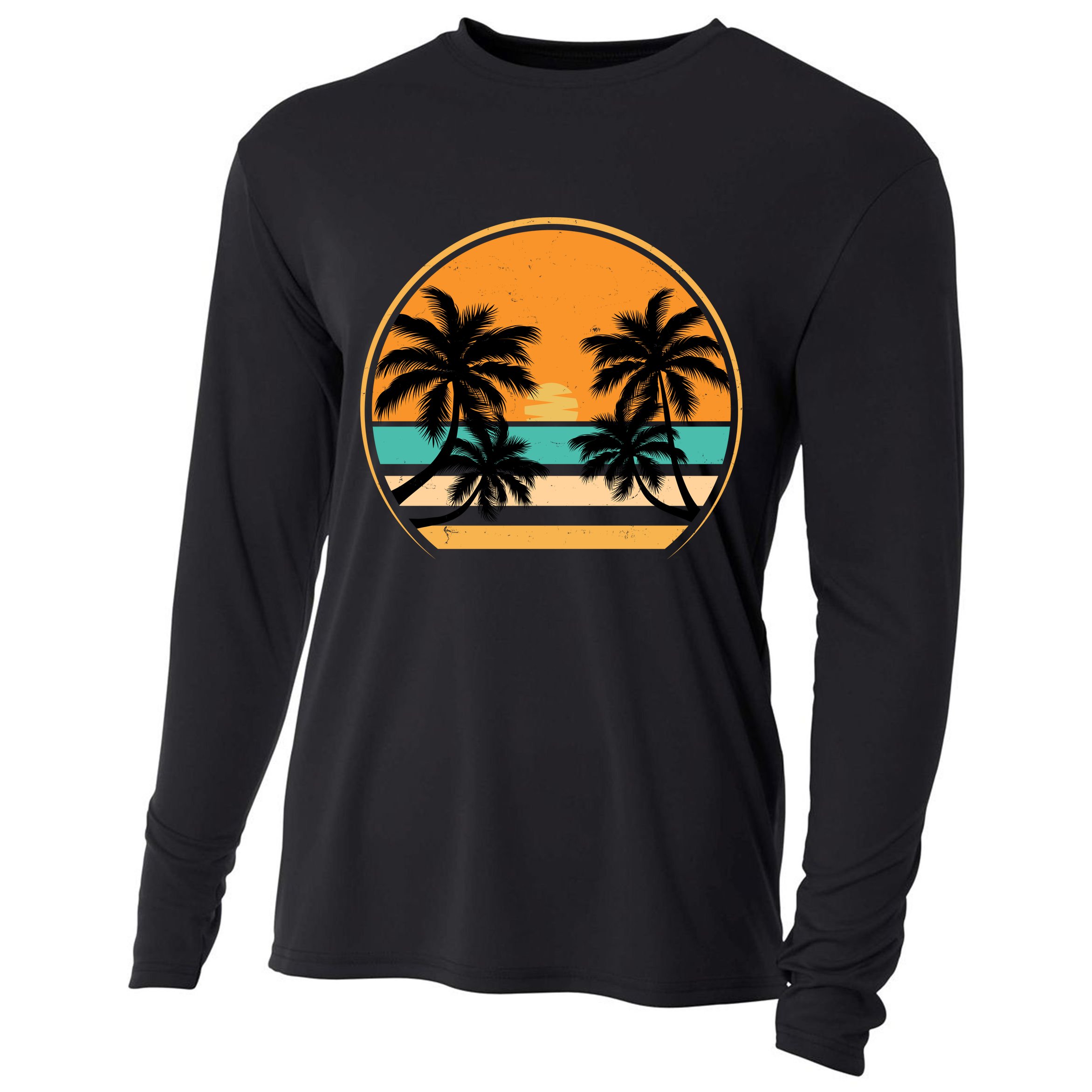 Retro Summer Sunset Vibe Vacation Beach Life Cooling Performance Long Sleeve Crew