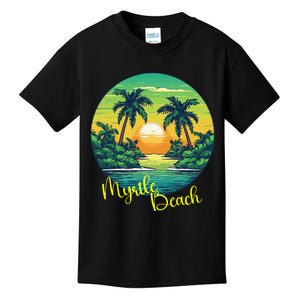 Retro Sunset South Carolina Myrtle Beach Palm Trees Kids T-Shirt