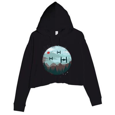 Retro Scifi Space Ships Crop Fleece Hoodie