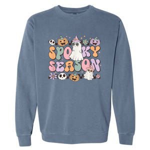 Retro Spooky Season Halloween Ghost Graphic Tee Gift Garment-Dyed Sweatshirt