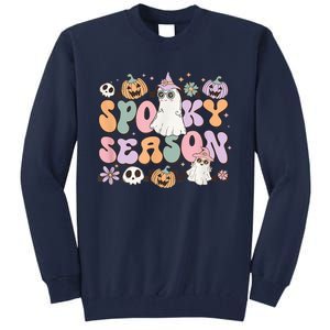 Retro Spooky Season Halloween Ghost Graphic Tee Gift Tall Sweatshirt