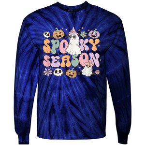 Retro Spooky Season Halloween Ghost Graphic Tee Gift Tie-Dye Long Sleeve Shirt