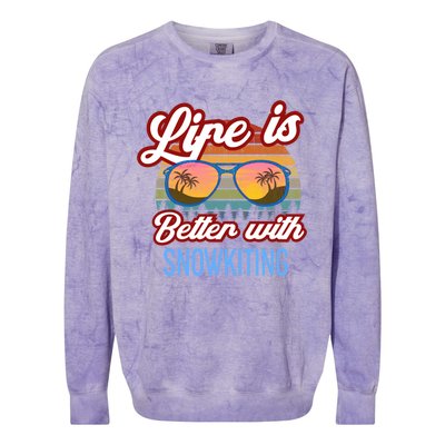 Retro Sunset Slogan / Life Is Better With Snow Kiting! Great Gift Colorblast Crewneck Sweatshirt