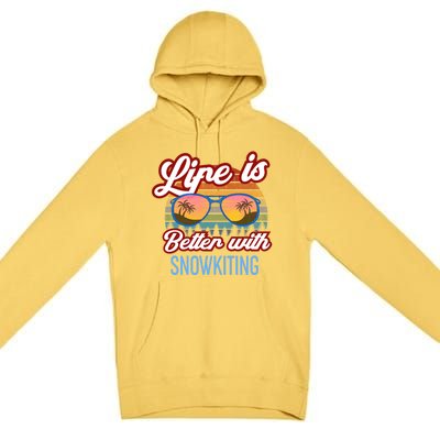 Retro Sunset Slogan / Life Is Better With Snow Kiting! Great Gift Premium Pullover Hoodie