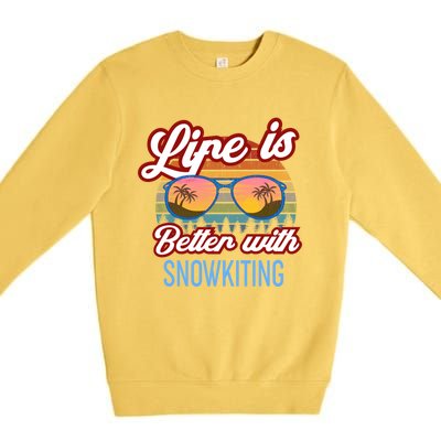 Retro Sunset Slogan / Life Is Better With Snow Kiting! Great Gift Premium Crewneck Sweatshirt