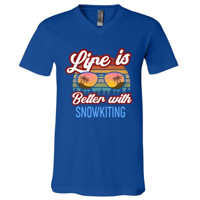 Retro Sunset Slogan / Life Is Better With Snow Kiting! Great Gift V-Neck T-Shirt