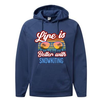 Retro Sunset Slogan / Life Is Better With Snow Kiting! Great Gift Performance Fleece Hoodie