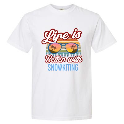 Retro Sunset Slogan / Life Is Better With Snow Kiting! Great Gift Garment-Dyed Heavyweight T-Shirt