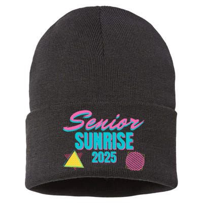 Retro Senior Sunrise 2025 High School 12th Twelfth Grade Sustainable Knit Beanie