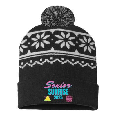 Retro Senior Sunrise 2025 High School 12th Twelfth Grade USA-Made Snowflake Beanie