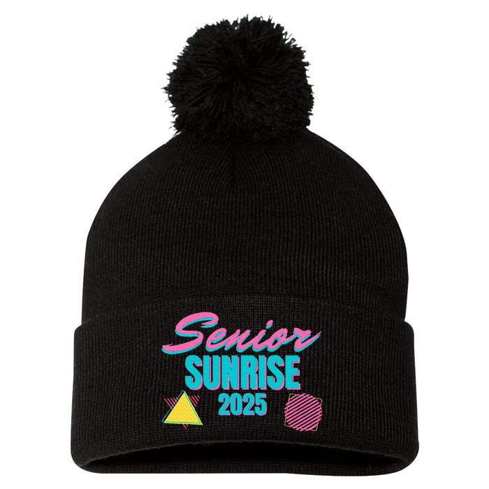 Retro Senior Sunrise 2025 High School 12th Twelfth Grade Pom Pom 12in Knit Beanie