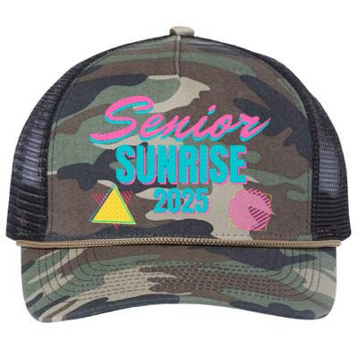 Retro Senior Sunrise 2025 High School 12th Twelfth Grade Retro Rope Trucker Hat Cap