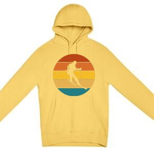 Retro Sunset Ski Lover Gift Premium Pullover Hoodie