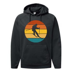 Retro Sunset Ski Lover Gift Performance Fleece Hoodie