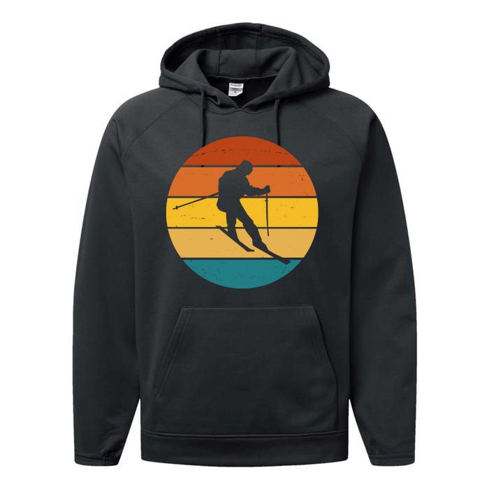 Retro Sunset Ski Lover Gift Performance Fleece Hoodie