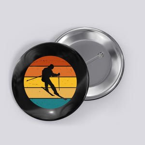 Retro Sunset Ski Lover Gift Button