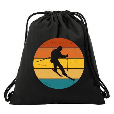 Retro Sunset Ski Lover Gift Drawstring Bag