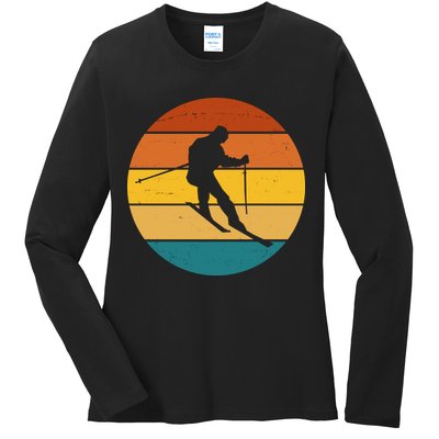 Retro Sunset Ski Lover Gift Ladies Long Sleeve Shirt