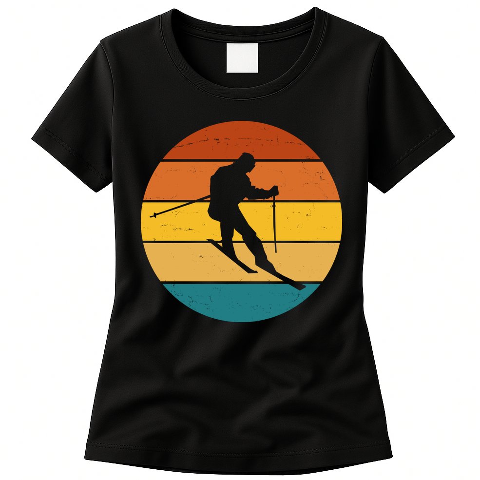 Retro Sunset Ski Lover Gift Womens T-Shirt